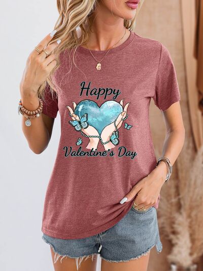 HAPPY VALENTINE'S DAY Round Neck Short Sleeve T-Shirt - Carbone's Marketplace
