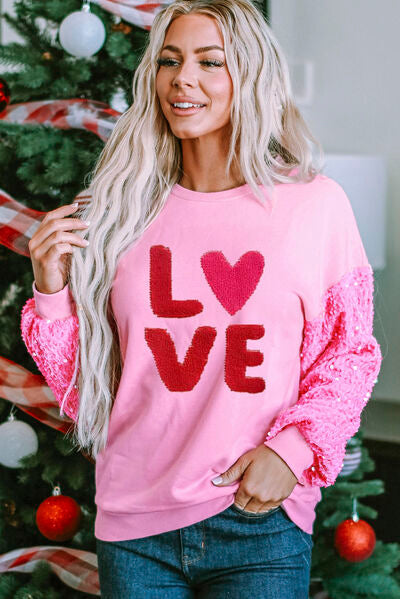 LOVE Sequin Dropped Shoulder Sweatshirt - Carbone's Marketplace