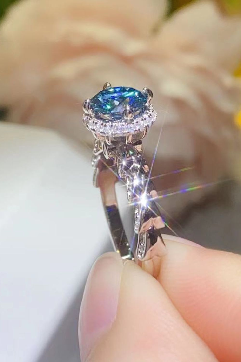 925 Sterling Silver 1 Carat Moissanite Cluster Ring - Carbone's Marketplace