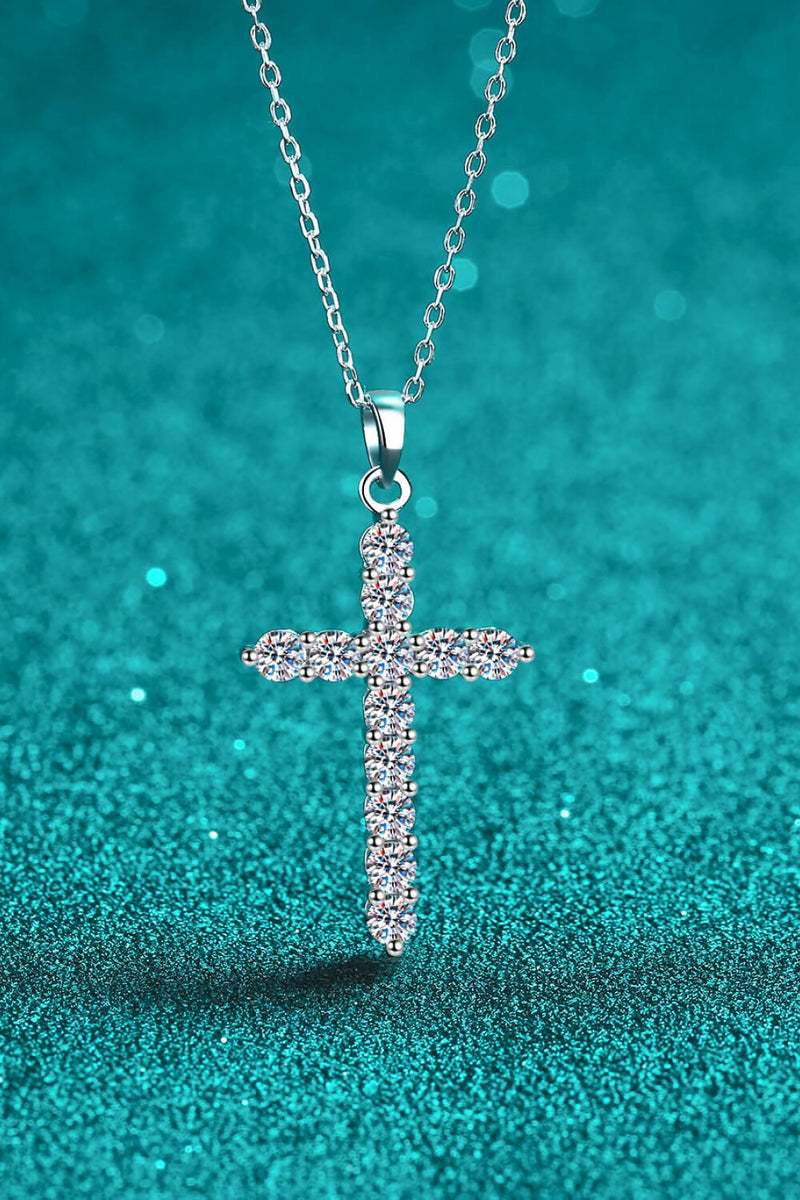 925 Sterling Silver Cross Moissanite Necklace - Carbone&