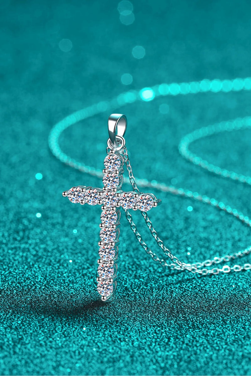 925 Sterling Silver Cross Moissanite Necklace - Carbone&