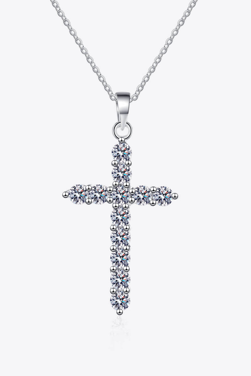 925 Sterling Silver Cross Moissanite Necklace - Carbone&