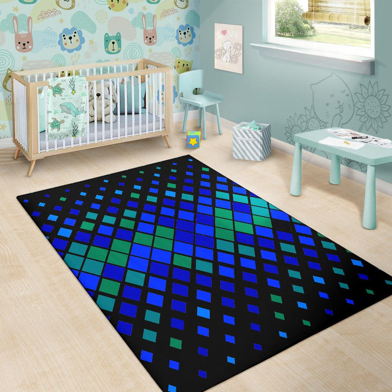 Abstract Blue Green Diamonds Area Rug - Carbone&