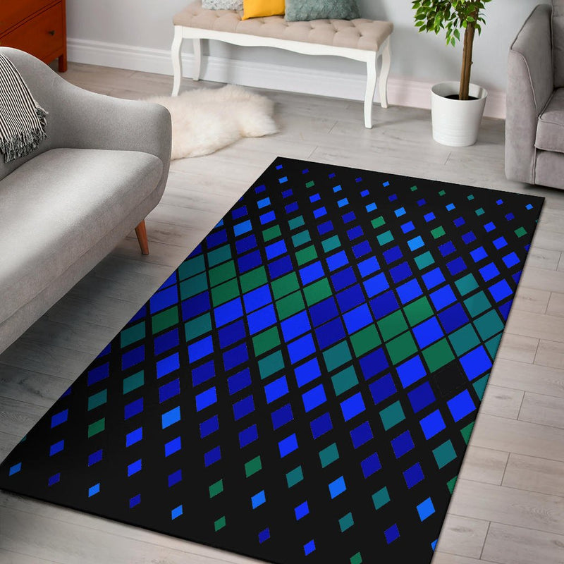 Abstract Blue Green Diamonds Area Rug - Carbone&