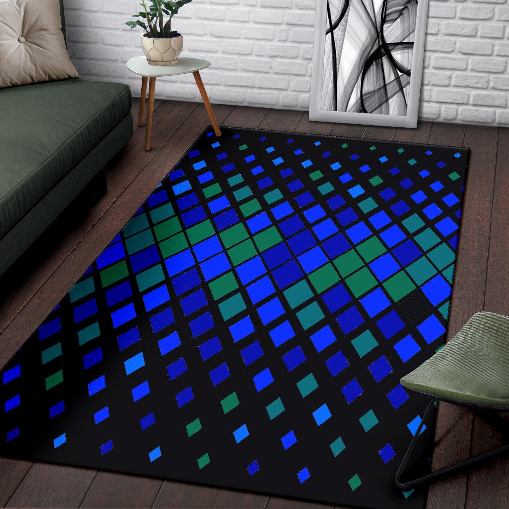 Abstract Blue Green Diamonds Area Rug - Carbone's Marketplace