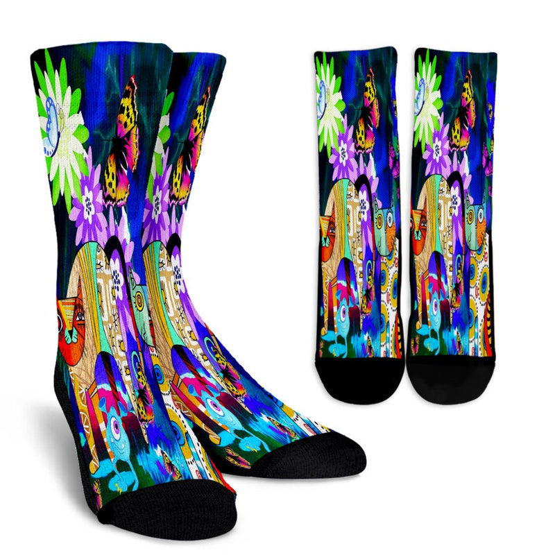 Abstract Cat Crew Socks - Carbone&