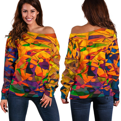 Abstract Shapes Off Shoulder Sweater - Carbone's Marketplace