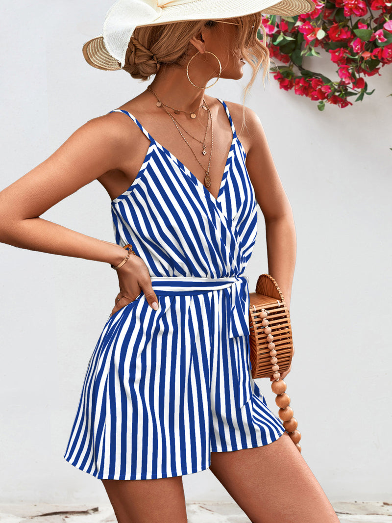 Striped Tie Waist Spaghetti Strap Romper | Trendy, Chic and Stylish | Summer Wear