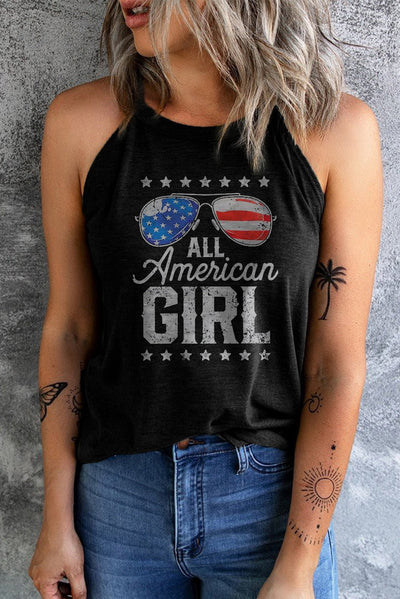 ALL AMERICAN GIRL Graphic Tank front view- Carbone's Marketplace