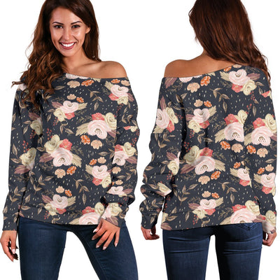 Autumn Fall Floral - Women's Off Shoulder Sweater - Carbone's Marketplace