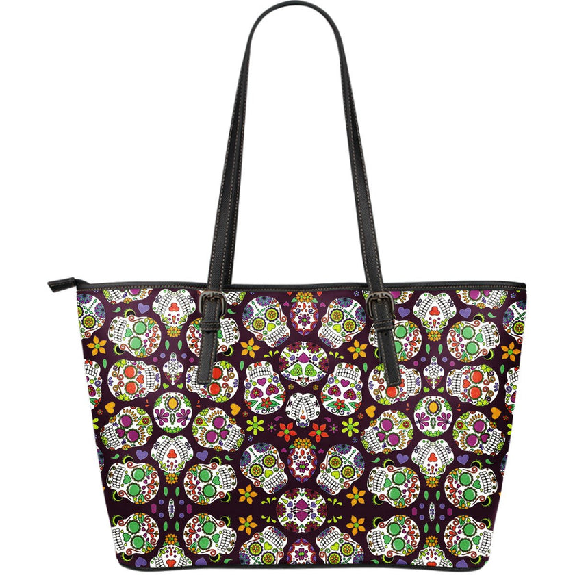 Awesome Sugar Skulls - Large Leather Tote Bag - Carbone's Marketplace