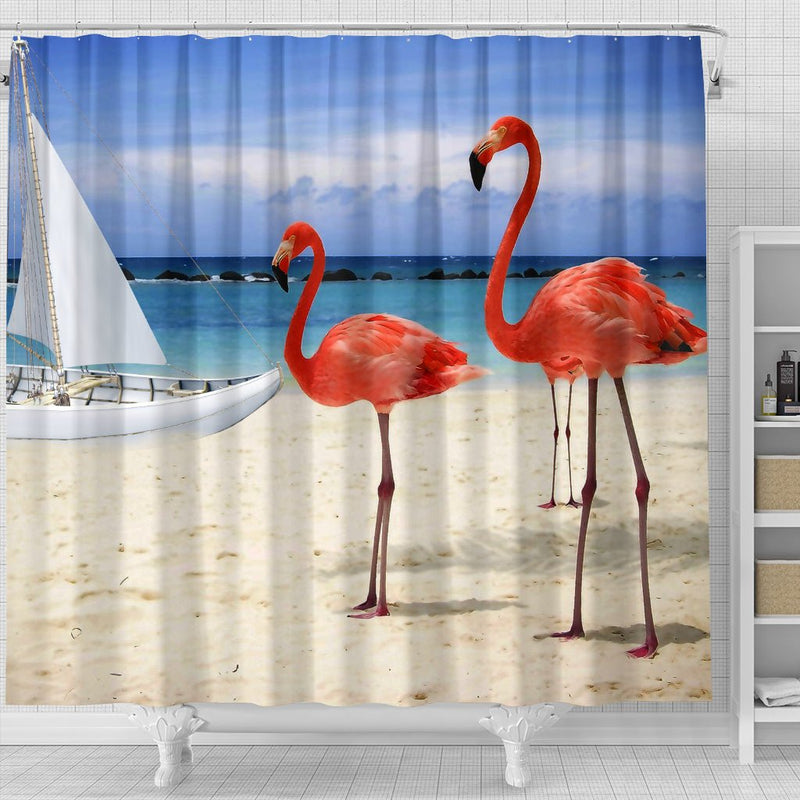 Beach and Flamingos Shower Curtain - Carbone&