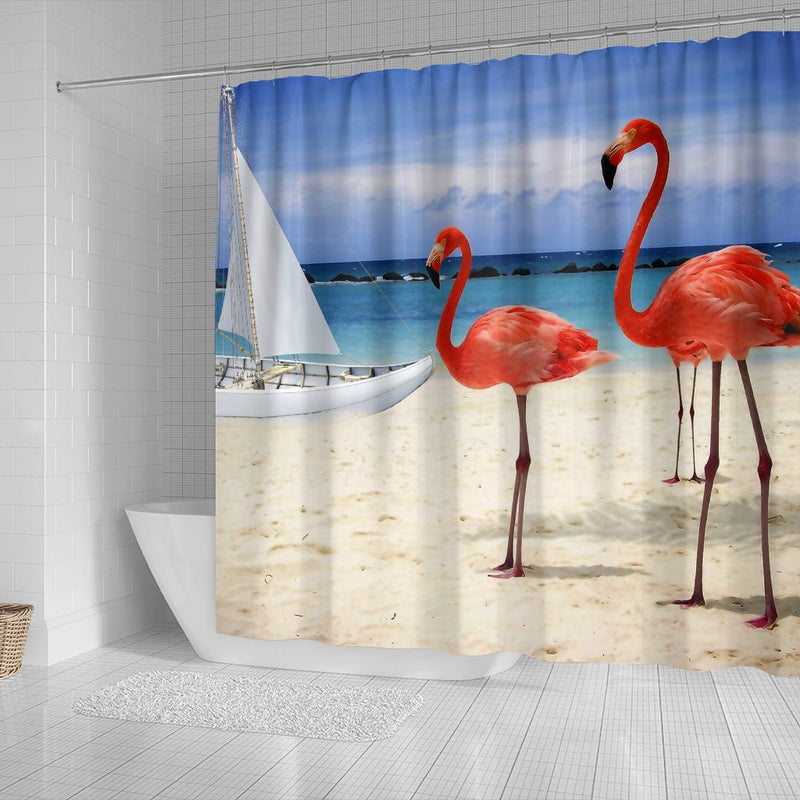 Beach and Flamingos Shower Curtain - Carbone&