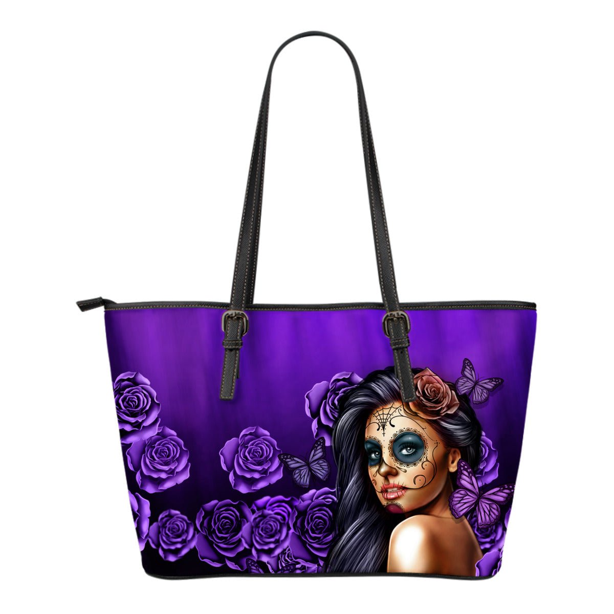 Beautiful Custom Calavera Purple Small Leather Tote - Carbone's Marketplace