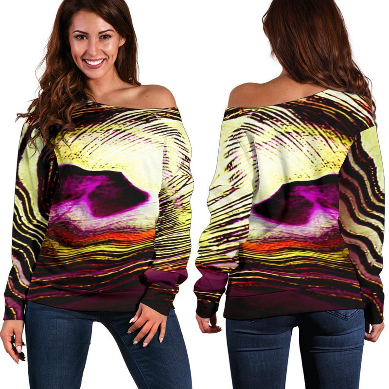 Bird Models: Peacock Feathers 04-01 Off Shoulder Sweater - Carbone&