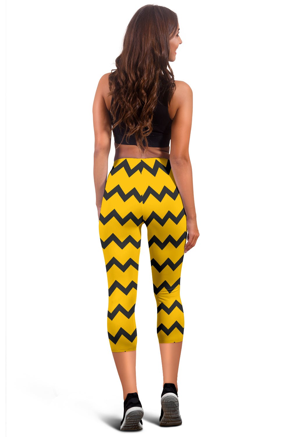 Black Zigzag Bee Pattern Capris Leggings - Carbone's Marketplace