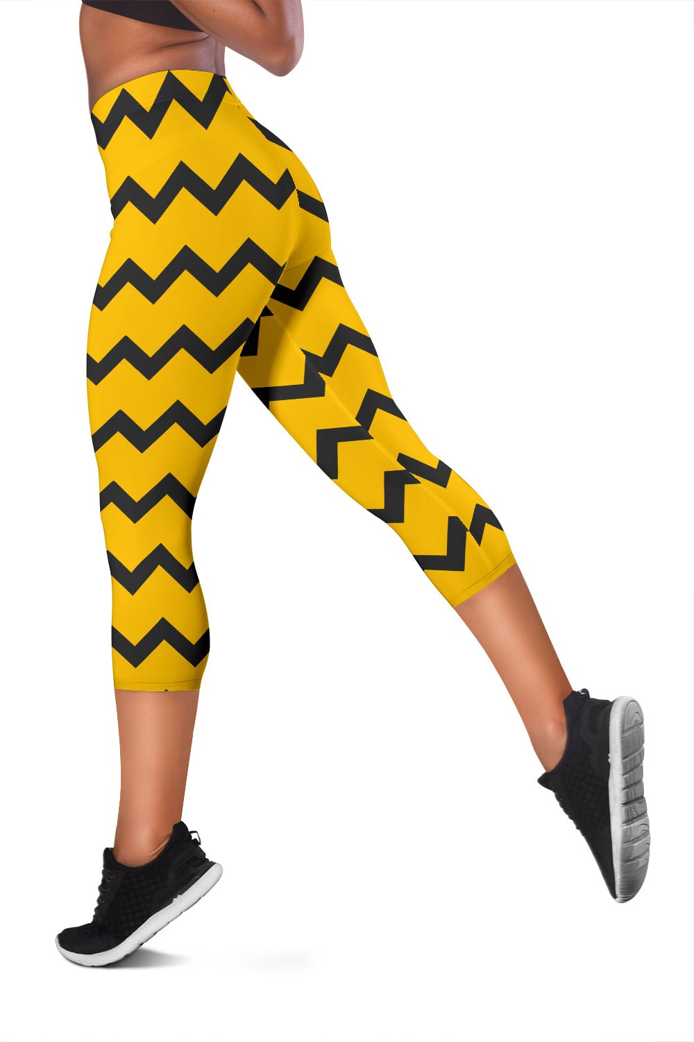 Black Zigzag Bee Pattern Capris Leggings - Carbone's Marketplace