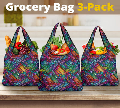 Boho Feather Reusable Grocery Bags Set - Carbone's Marketplace