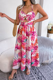 Botanical Print Tied Backless Cutout Slit Dress - Carbone's Marketplace