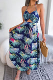 Botanical Print Tied Backless Cutout Slit Dress - Carbone's Marketplace