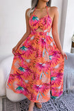 Botanical Print Tied Backless Cutout Slit Dress - Carbone's Marketplace