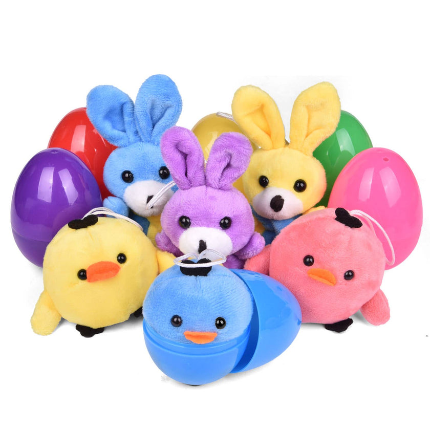 Bunnies and Chicks Plushies with Easter Eggs Pack of 12Heart - Carbone's Marketplace
