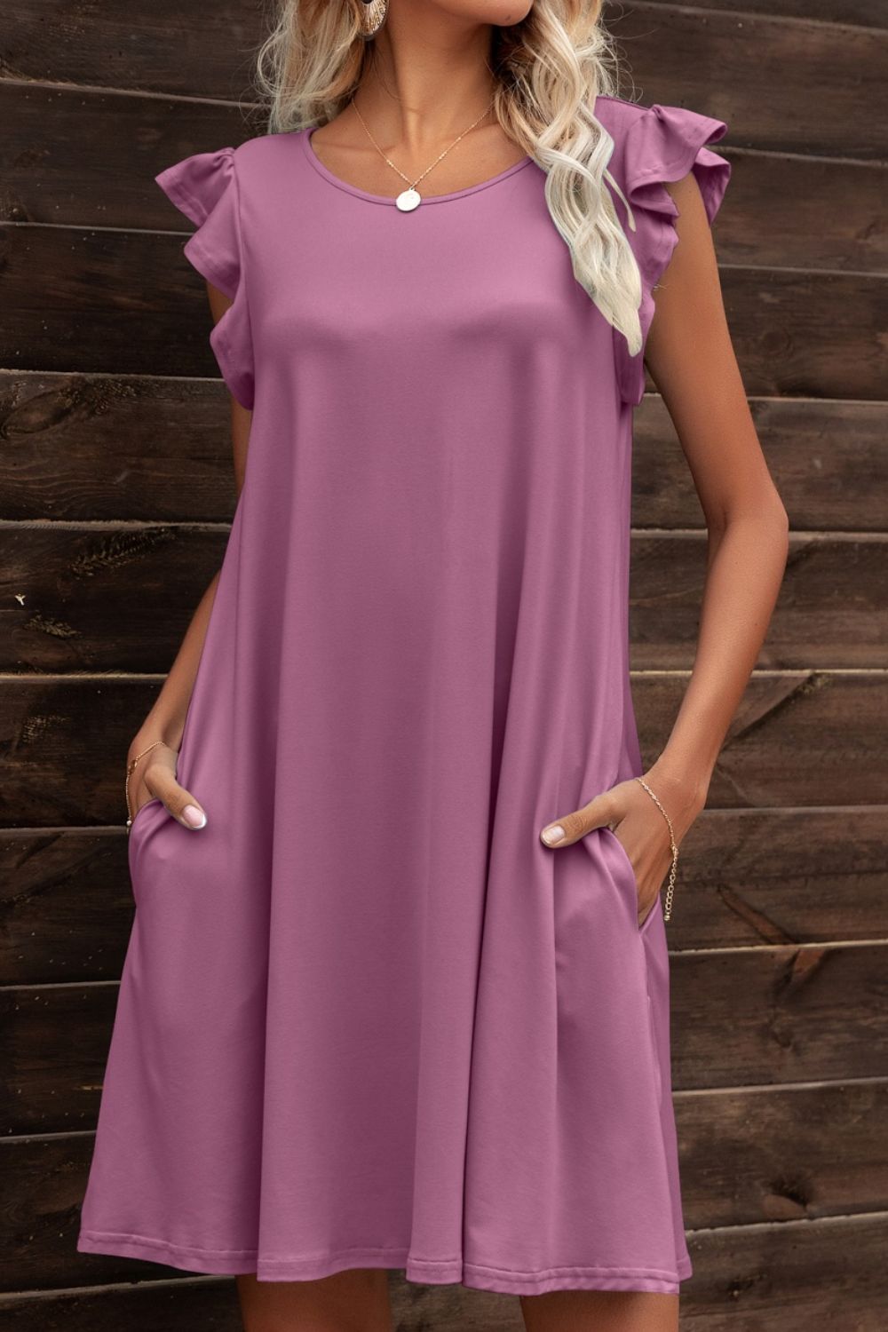 Butterfly Sleeve Round Neck Dress - Carbone's Marketplace