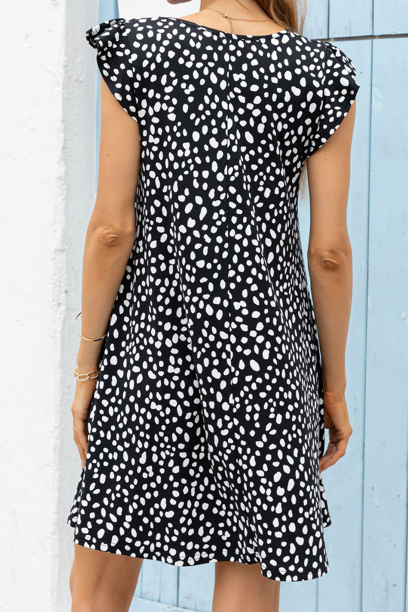 Butterfly Sleeve Round Neck Dress - Carbone&