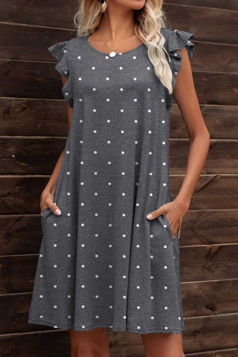 Butterfly Sleeve Round Neck Dress - Carbone's Marketplace