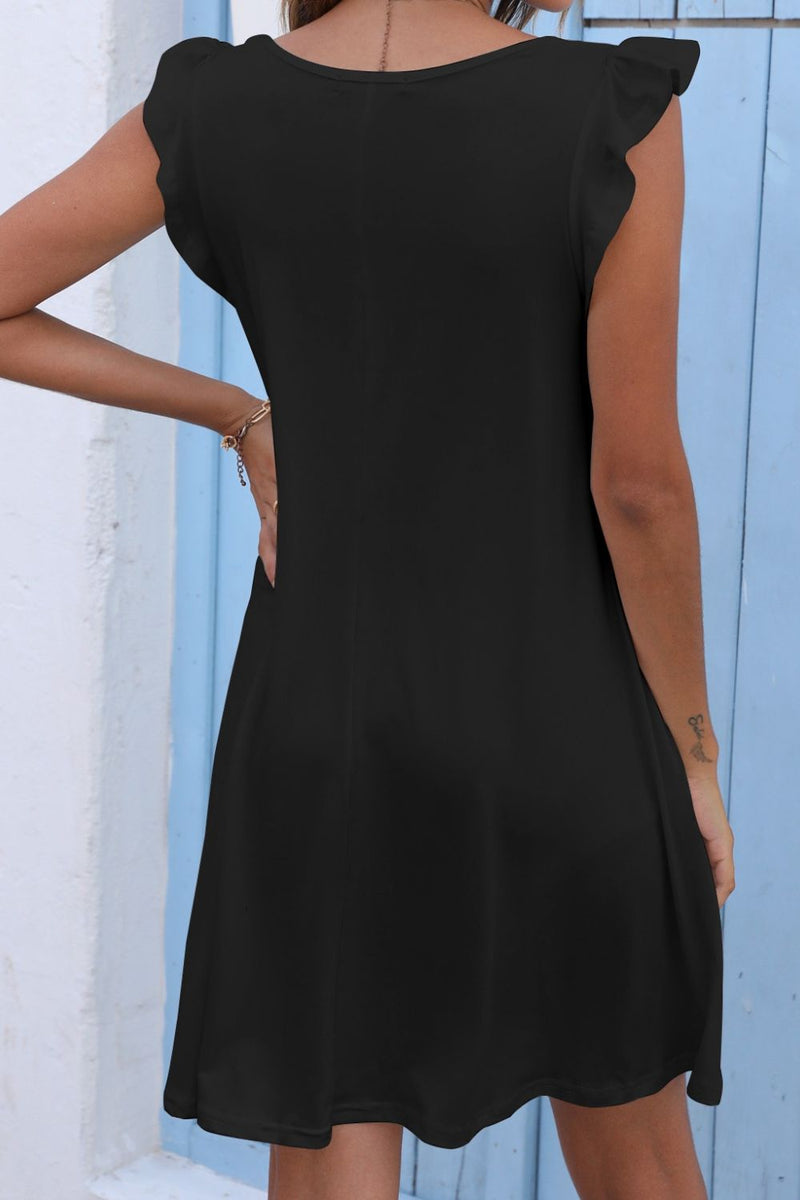 Butterfly Sleeve Round Neck Dress - Carbone&