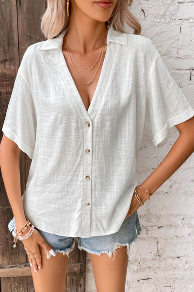 Button Front Johnny Collared Blouse - Carbone's Marketplace