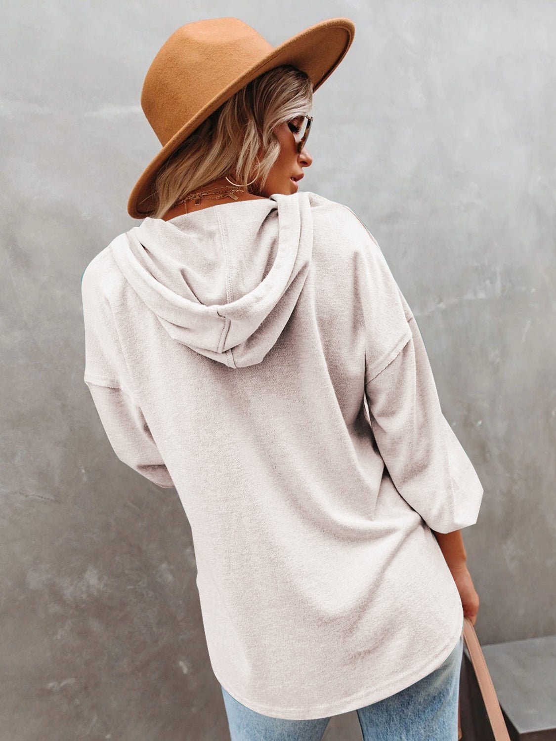 Buttoned Drop Shoulder Hoodie - Carbone's Marketplace