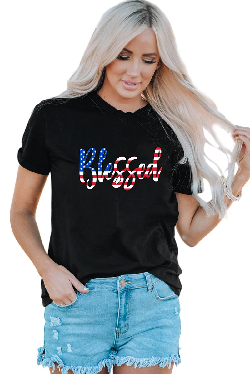 USA Flag Colored BLESSED Round Neck Tee