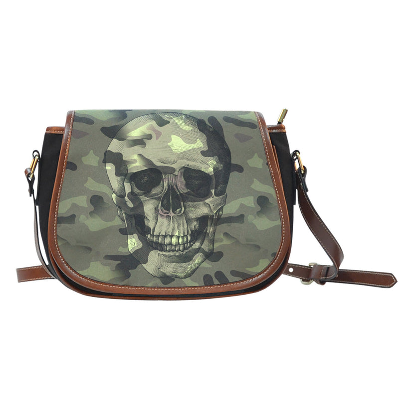 Camo Skull Black Canvas Leather Trim Saddle Bag - Carbone&