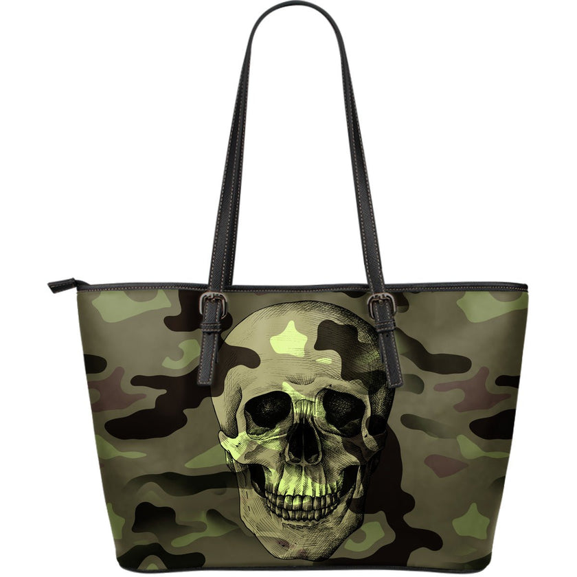 Camo Skull Large Leather Tote Bag - Carbone's Marketplace