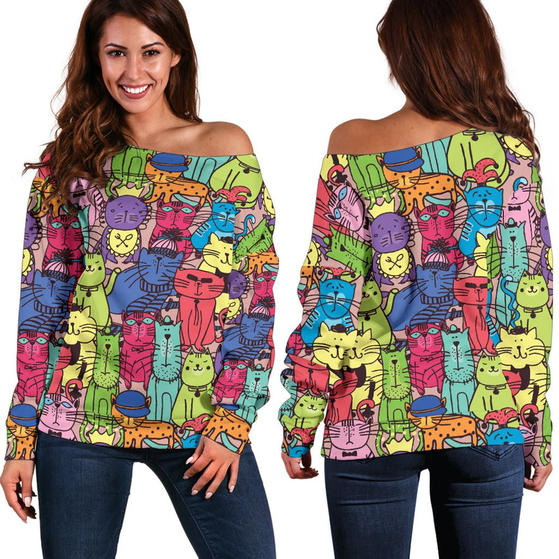 Cartoon Cat Off Shoulder Hoodie - Carbone&