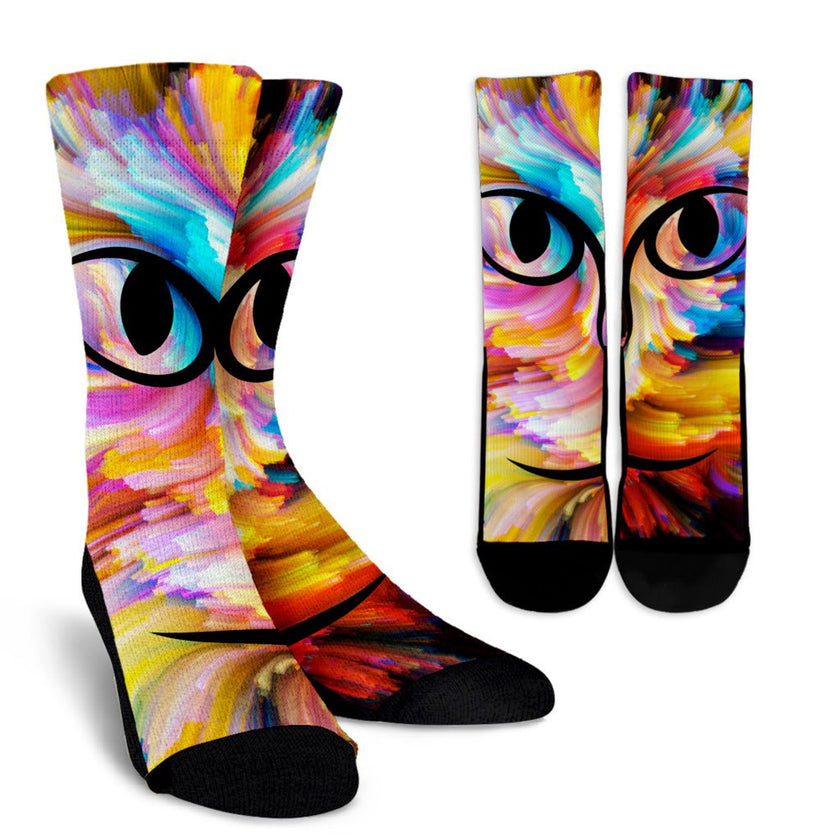 Cat Color Backdrop Crew Socks - Carbone's Marketplace