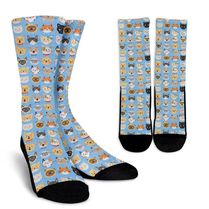 Cat Faces Socks (Blue) - Carbone's Marketplace