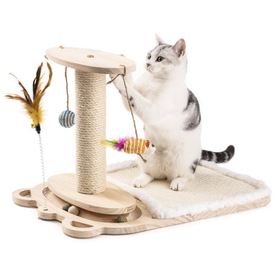 Cat Toy 1-Layer Turntable Cat Ball Toy with Feather Stick,Interactive Cat Toy with 5 Interactive Balls ,Cat Scratching Post with Mat - Carbone's Marketplace
