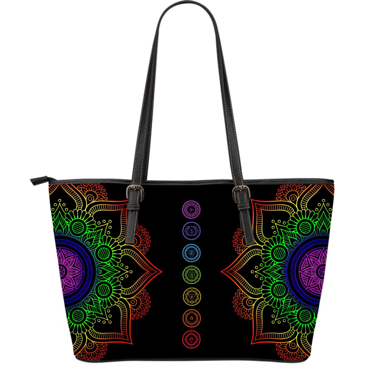 Chakra Mandala Large Leather Tote Bag - Carbone's Marketplace