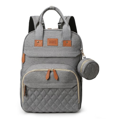 Gray quilted diaper backpack
