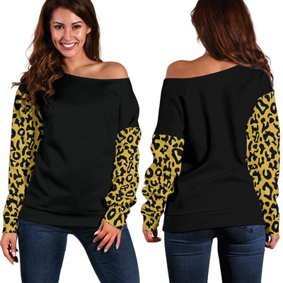 Cheetah Black - Women's Off Shoulder Sweater - Carbone's Marketplace