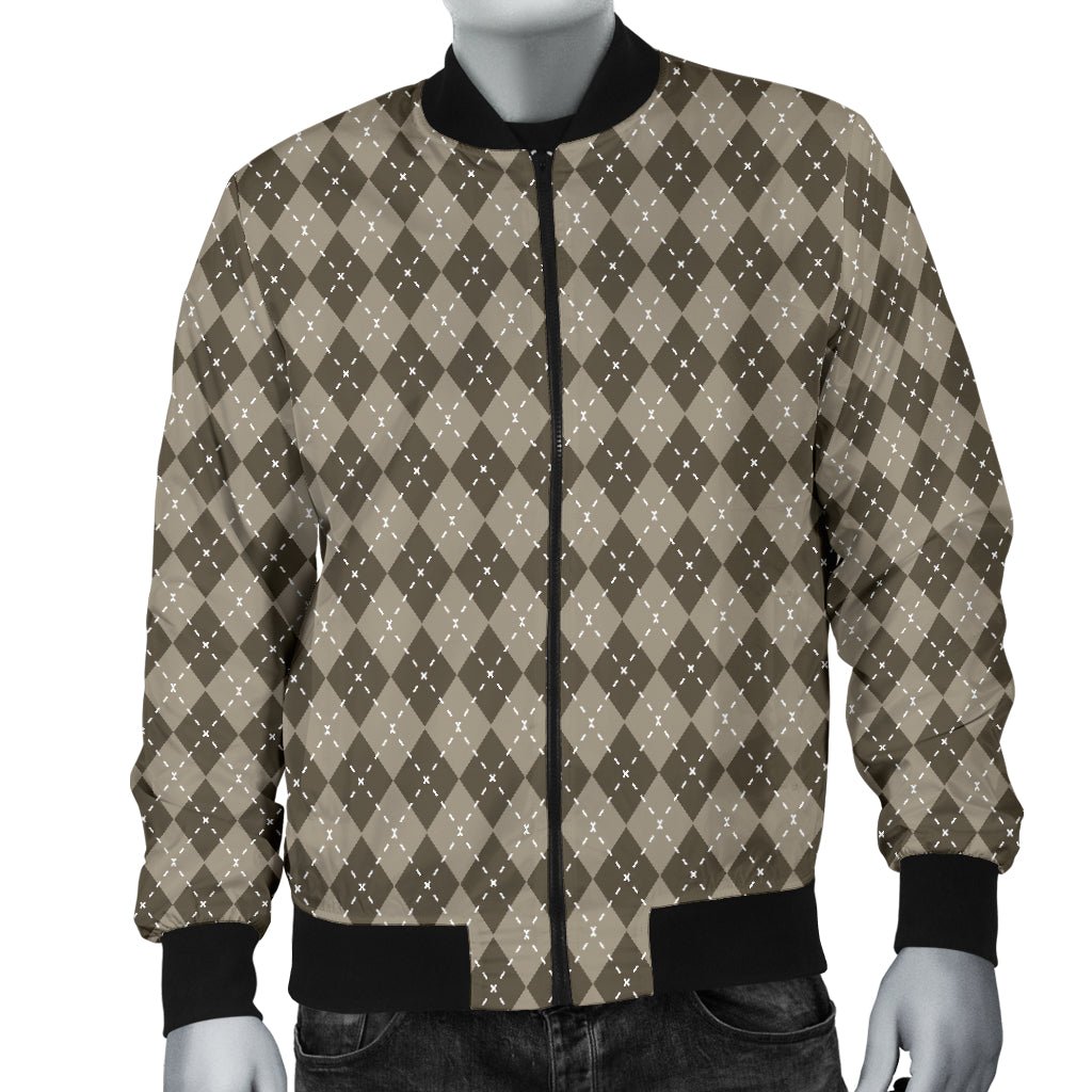 Chocolate Argyle Mens Bomber Jacket - Carbone's Marketplace