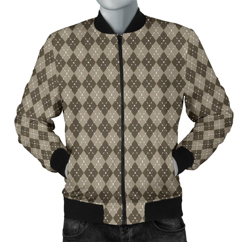 Chocolate Argyle Mens Bomber Jacket - Carbone&