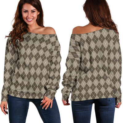 Chocolate Argyle Womens Off Shoulder Sweater - Carbone's Marketplace