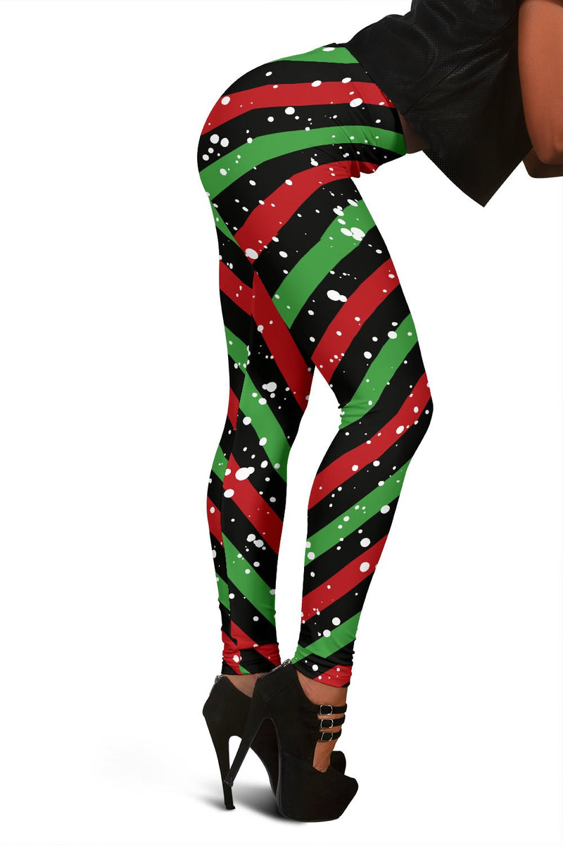 Christmas Candy Red Green Black Leggings - Carbone&