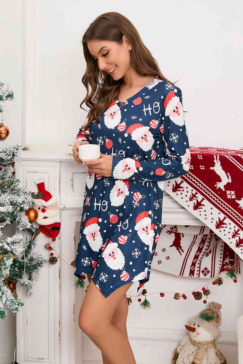 Christmas Element V-Neck Long Sleeve Mini Dress - Carbone&