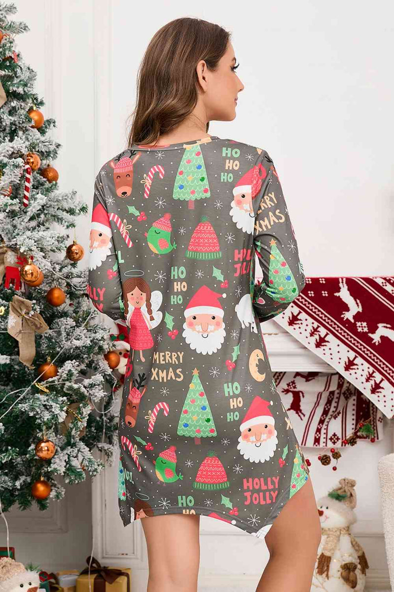 Christmas Element V-Neck Long Sleeve Mini Dress - Carbone&