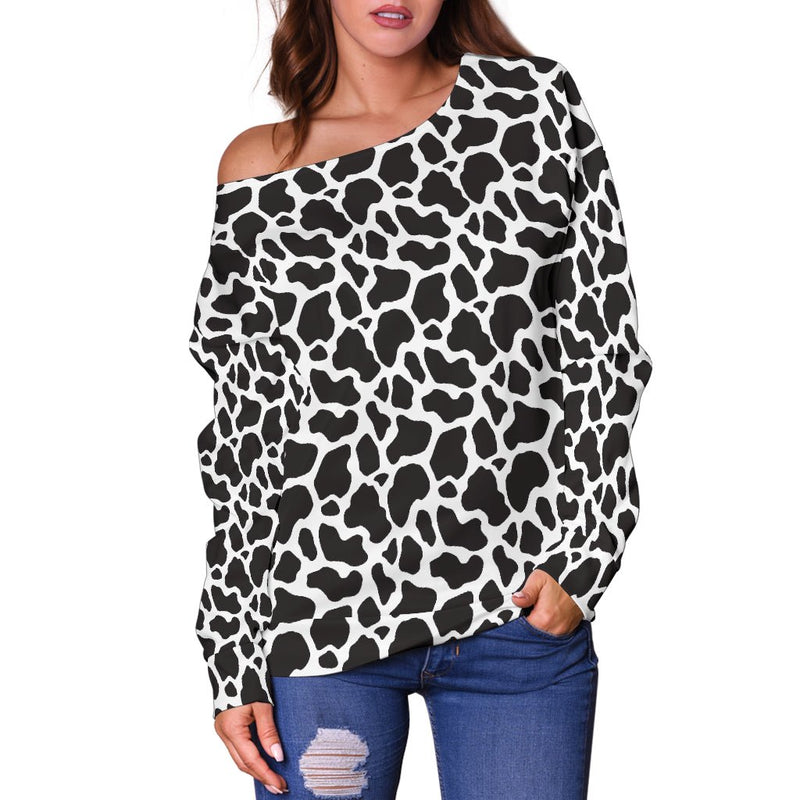 Cow Animal Print Off Shoulder Sweater - Carbone&