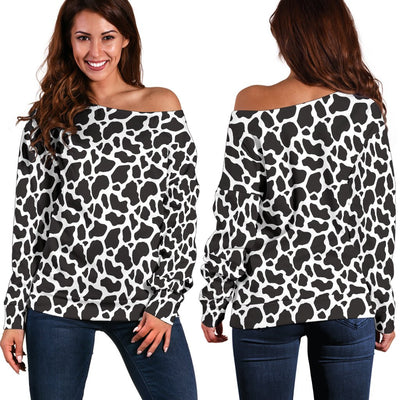 Cow Animal Print Off Shoulder Sweater - Carbone's Marketplace